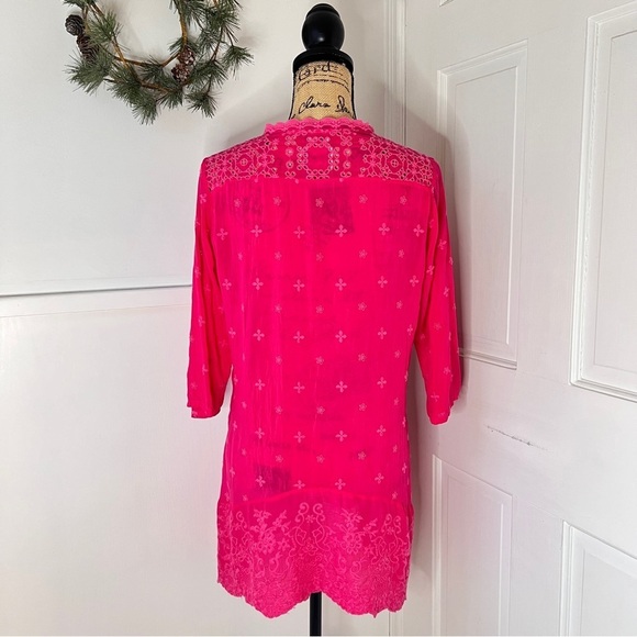 Johnny Was Pink Georgette Eyelet Embroidered Tunic Top - Picture 7 of 15